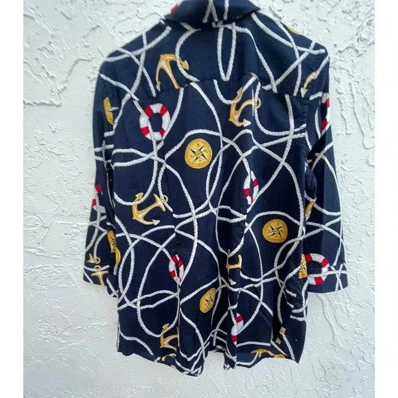 Vintage Lauren Ralph Lauren Womens Nautical Sailor Anchor Button Down Shirt 1X - Picture 2 of 9